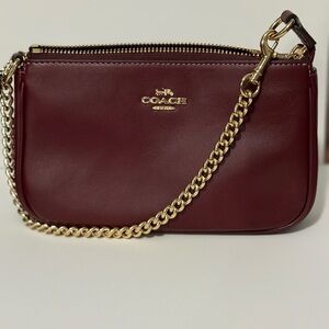 Coach Burgundy Leather Wristlet with Gold Chain